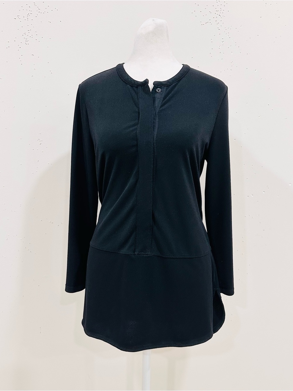 Lauren Ralph Lauren Black Tunic Blouse Top Long Sleeve Size S Hidden Button Mock